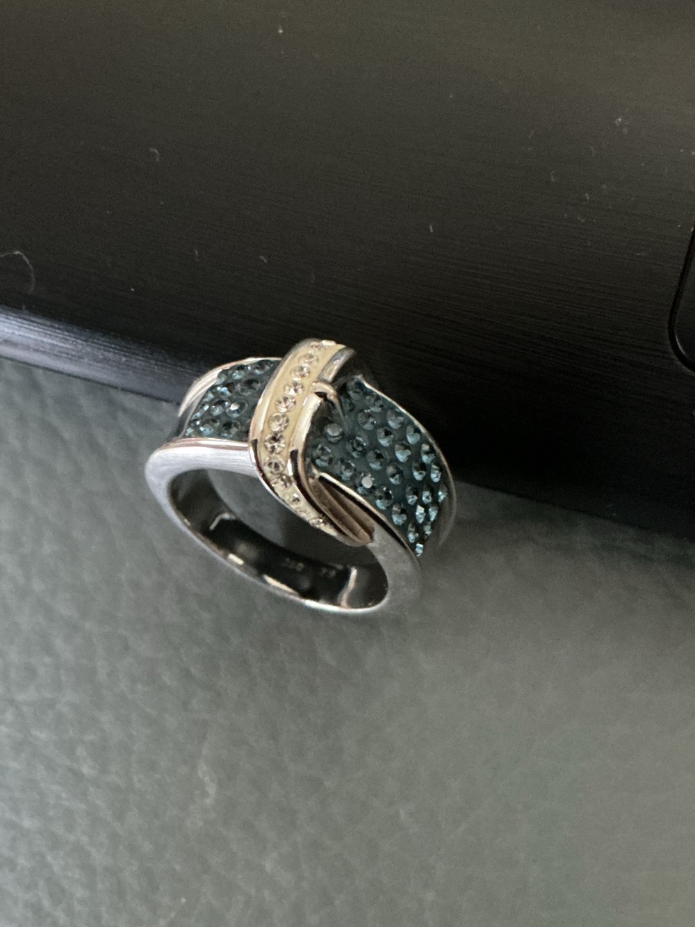 Silver-Tone Blue Crystal buckle Ring - Women Jewelry
